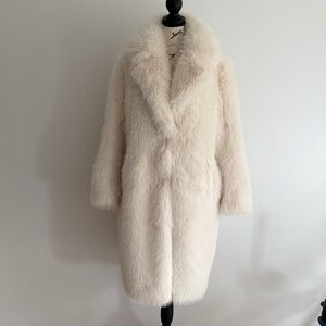 Bershka Cream Faux Fur Long Coat Teddy Coat Size S